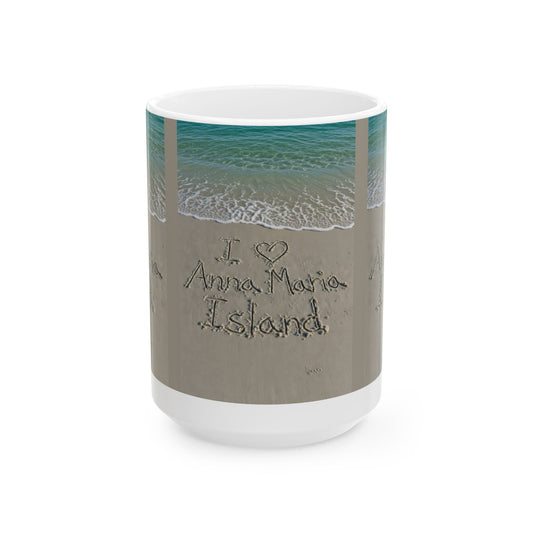 Anna Maria Island Beach Mug – ‘I Love Anna Maria Island’ Sand & Ocean Ceramic Coffee Cup (11oz, 15oz)