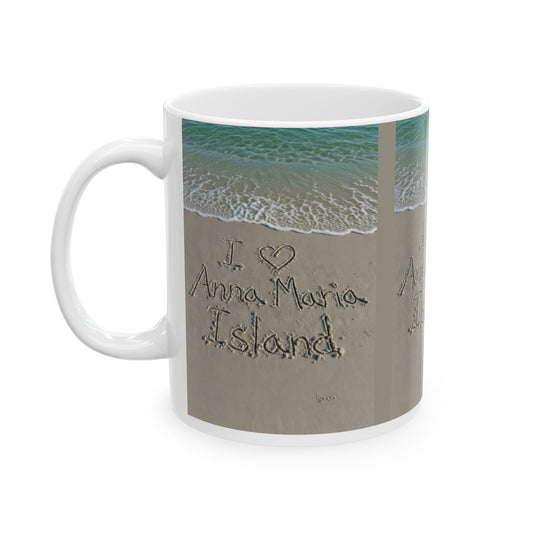 Anna Maria Island Beach Mug – ‘I  Love Anna Maria Island’ Sand & Ocean Ceramic Coffee Cup (11oz, 15oz)
